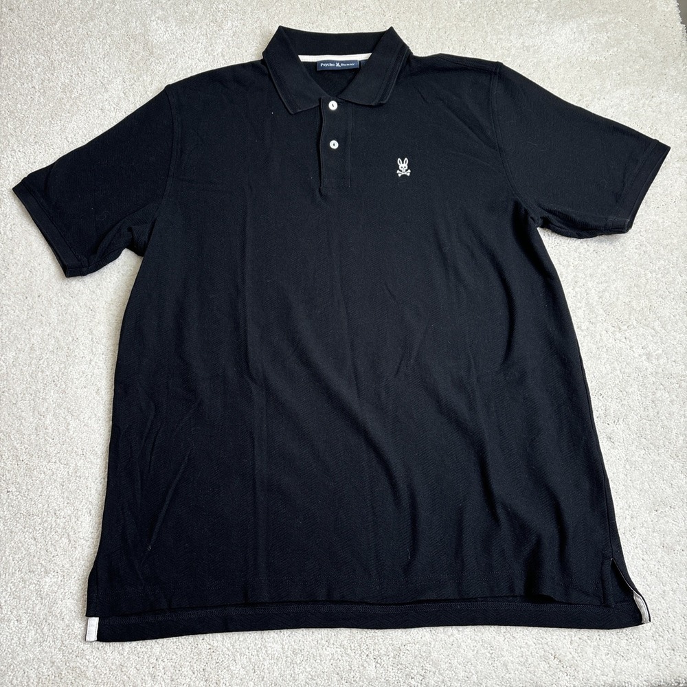 Psycho Bunny Men's Waller Polo Shirt Textured Jacquard Black Pima Cotton 7 Large